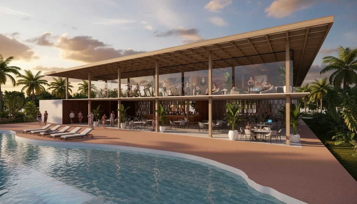 Club House completo com academia, piscinas, sauna e restaurante no Paradiso